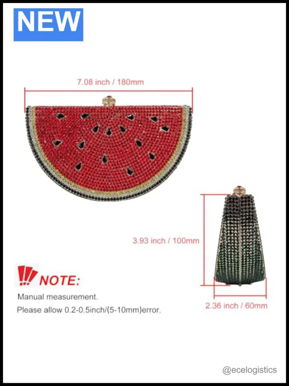 Faux PU Leather Watermelon Shaped Rhinestone Crystal Clutch Evening Bag